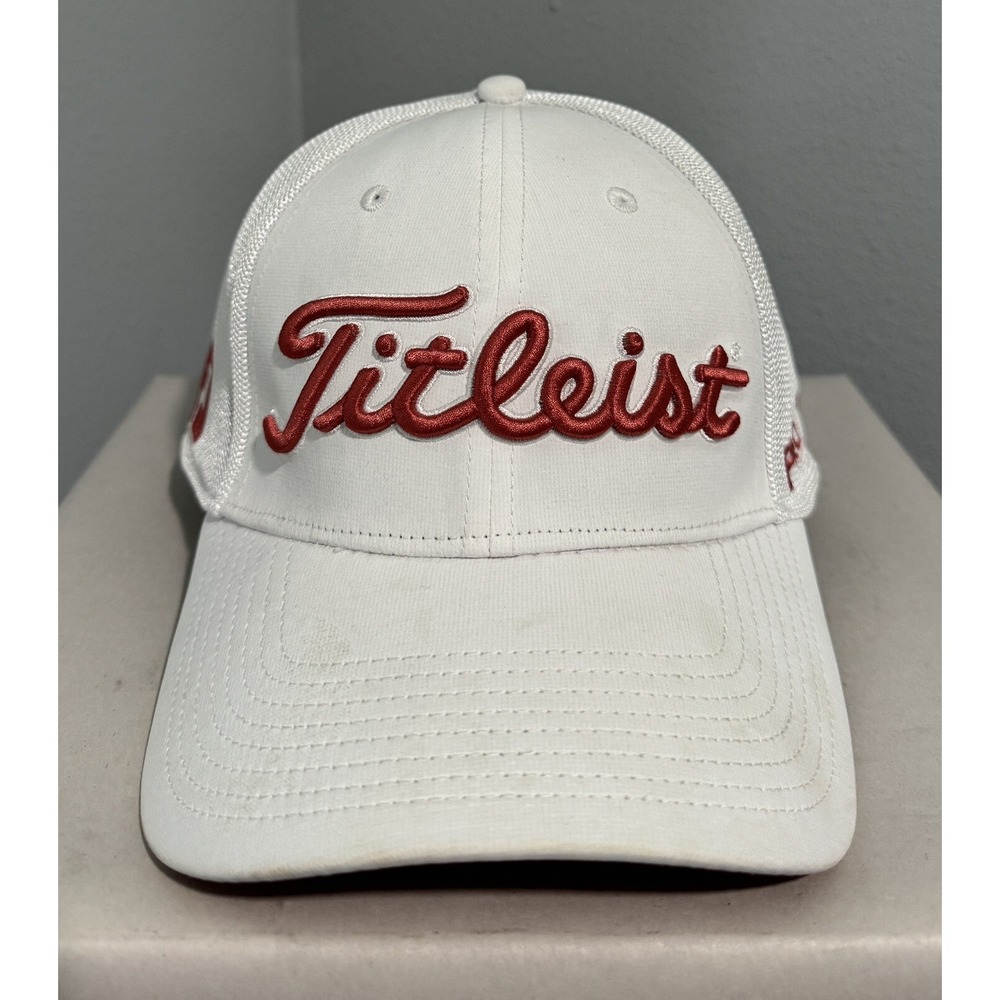 Titleist FJ Pro V1 Fitted Hat Cap Golf Mens M/L Footjoy New Era Mesh White Pink